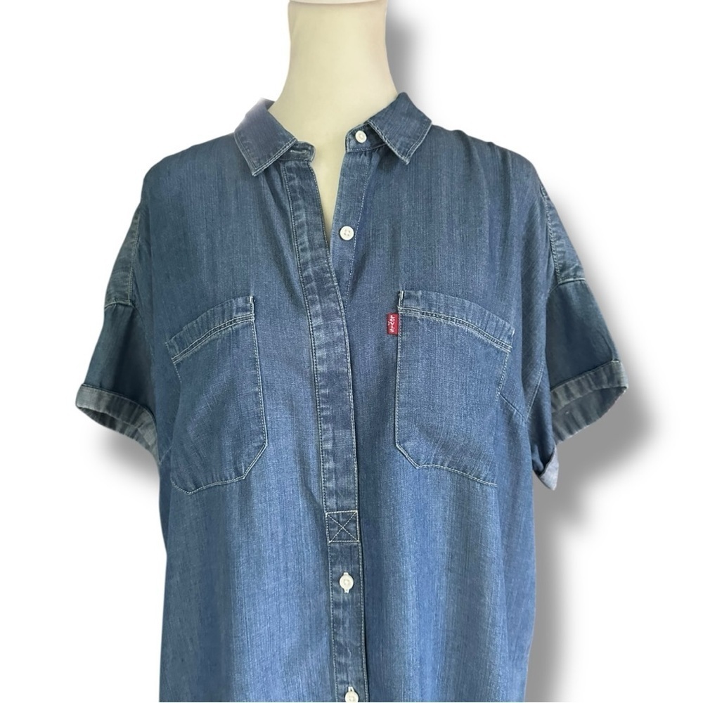 Levi’s Short Sleeve Chambray Button Front Mini Shirt Dress | Women’s Medium - Picture 2 of 10